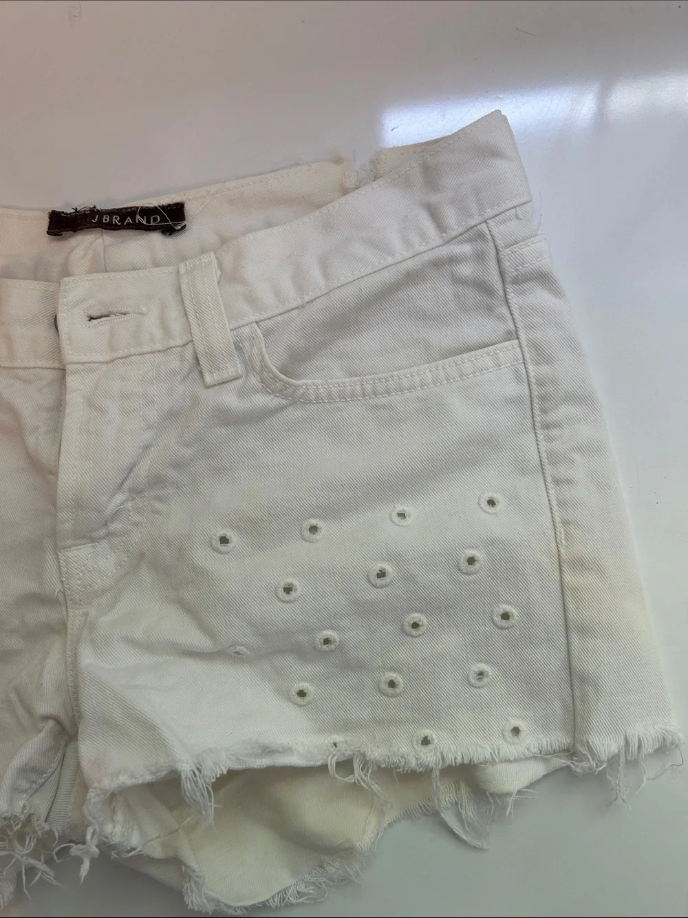 J Brand size 25 White Eyelet Distressed Women's Denim Shorts